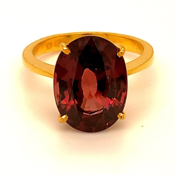 Red Zircon 10.35ct Solid 22K Yellow Gold Ring - Picture 1 of 7